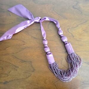 Anthropologie multiple mauve beads boho necklace with silky fabric closure